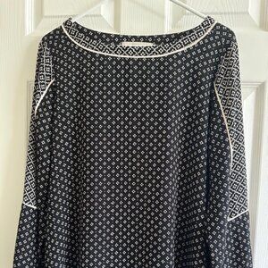 Loft Black & Off White Long Sleeve Blouse Top